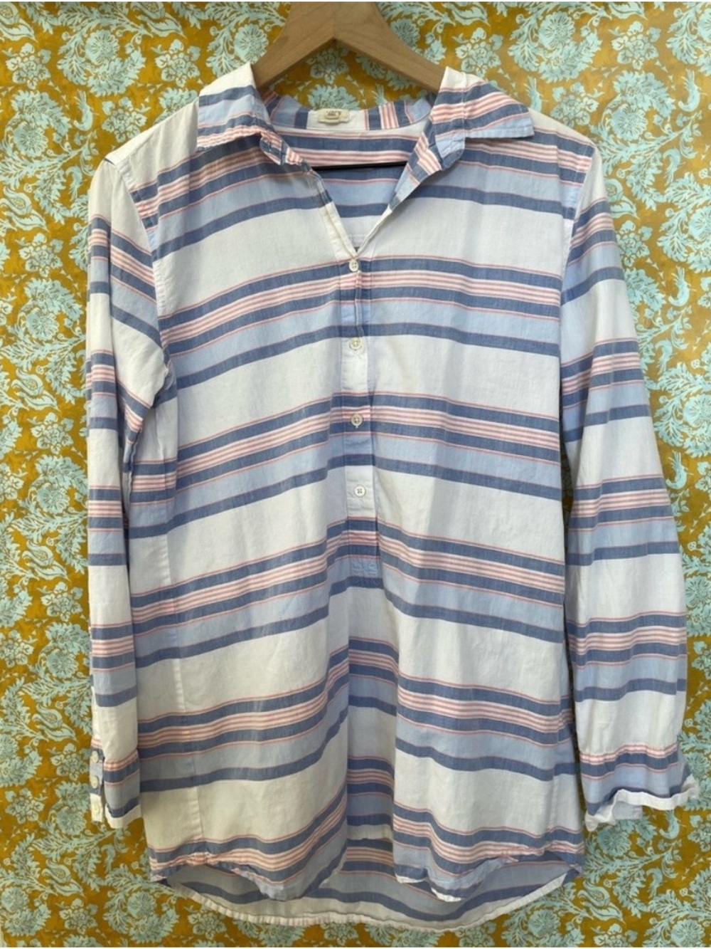 J. Crew Women’s Small Striped Button-Down Shirt in Blue, Red & White